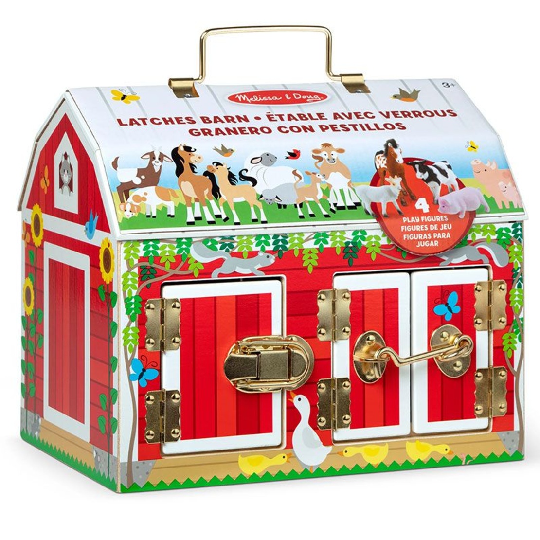 Детска дървена играчка Melissa and Doug Хамбар с врати и ключалки + 4 животни