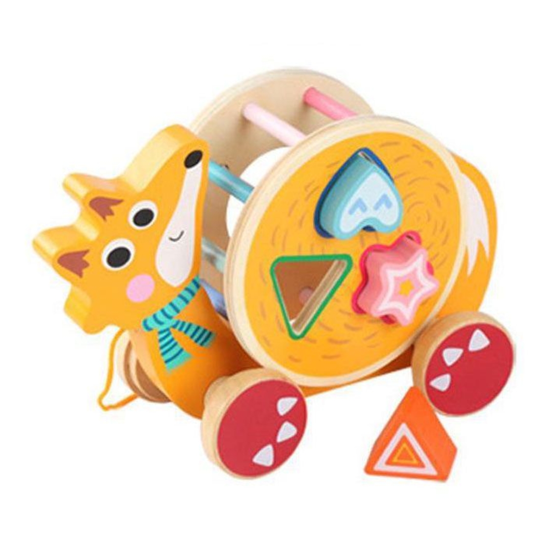 Играчка за дърпане Raya Toys Дървена лисица със сортер