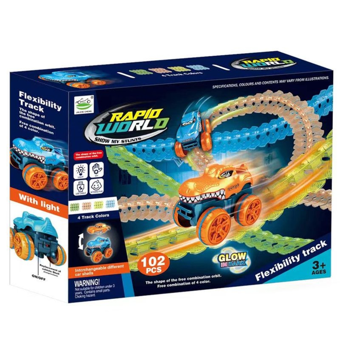 Детска писта с кола Raya Toys Гъвкава, свети в тъмното