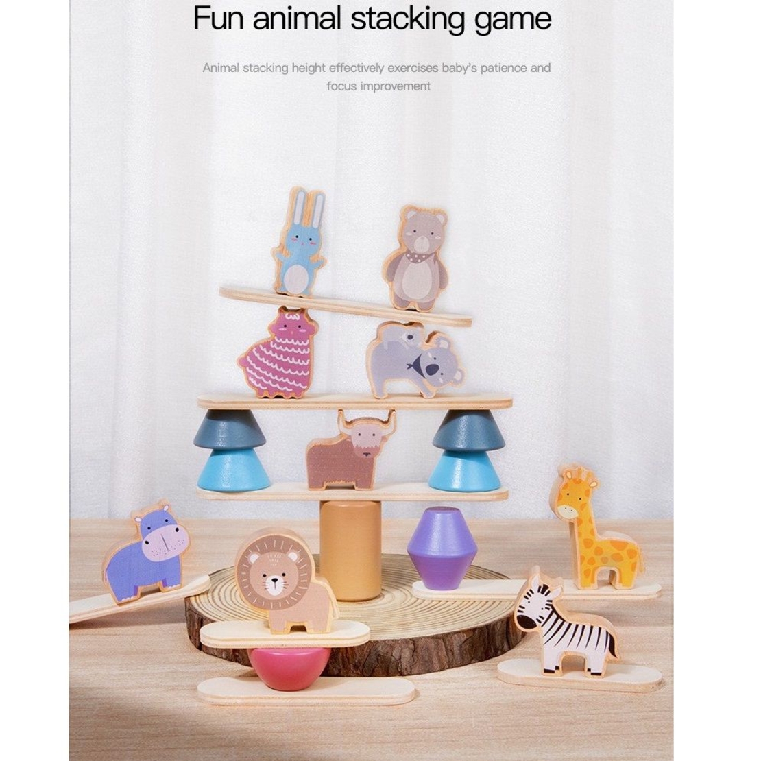 Дървена игра за баланс Raya Toys Дженга с животни