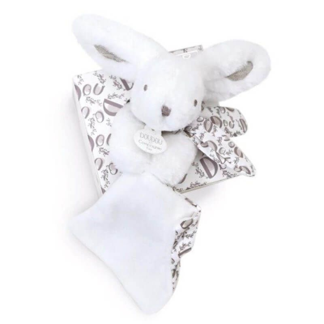 Плюшена играчка за гушкане Doudou заек с кърпичка в кутия 16 см