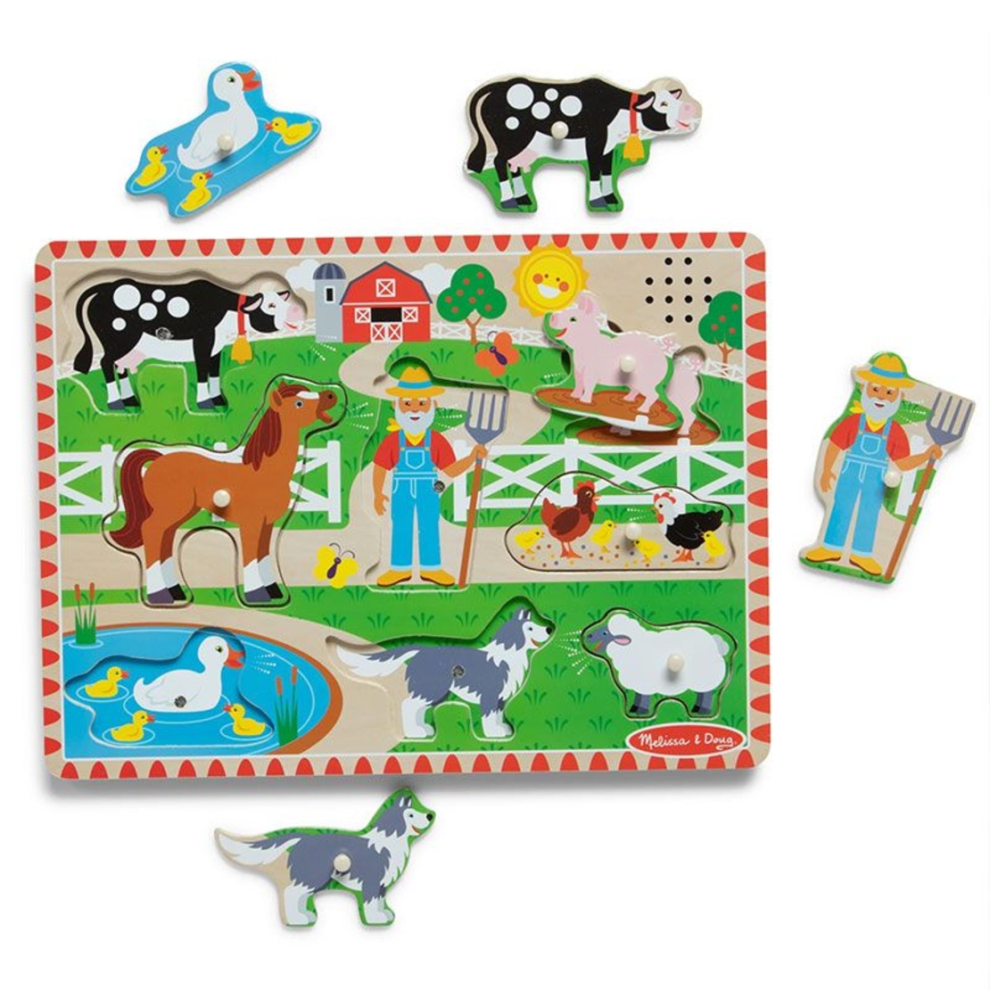 Дървен пъзел Melissa & Doug Фермата на Макдоналд, с песничка