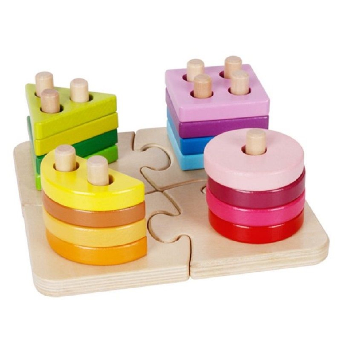 Дървена детска играчка Raya Toys Низанка пъзел с форми