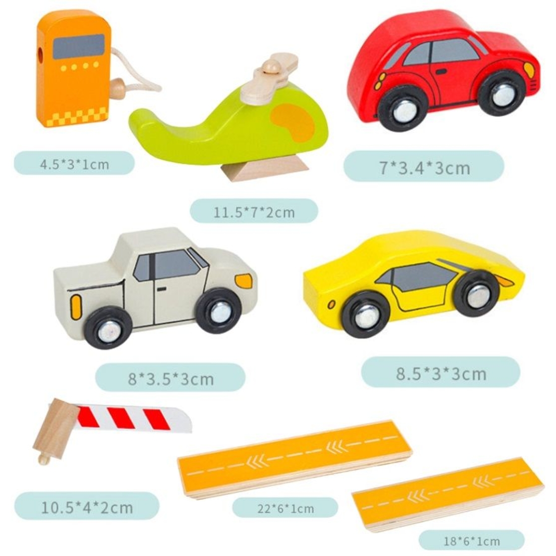 Дървен детски паркинг Raya Toys с коли и хеликоптер, 28 части
