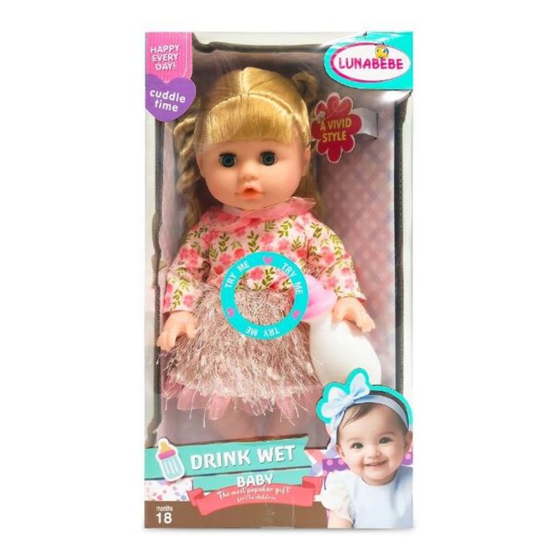 Кукла бебе Raya Toys Пишкащо, с 12 звука и шише, 33 см.