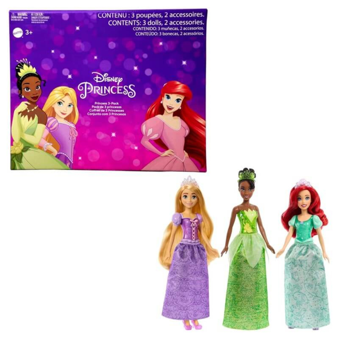 Комплект Mattel Disney Princess с 3 кукли принцеси, HLW45