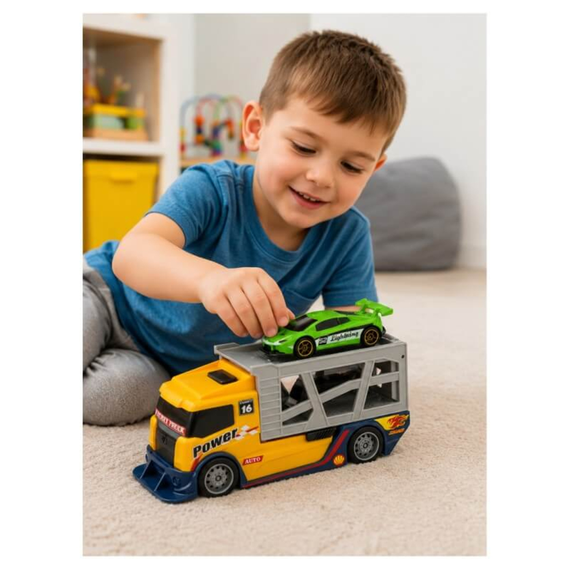 Детски камион автовоз Raya Toys Жълт с количка
