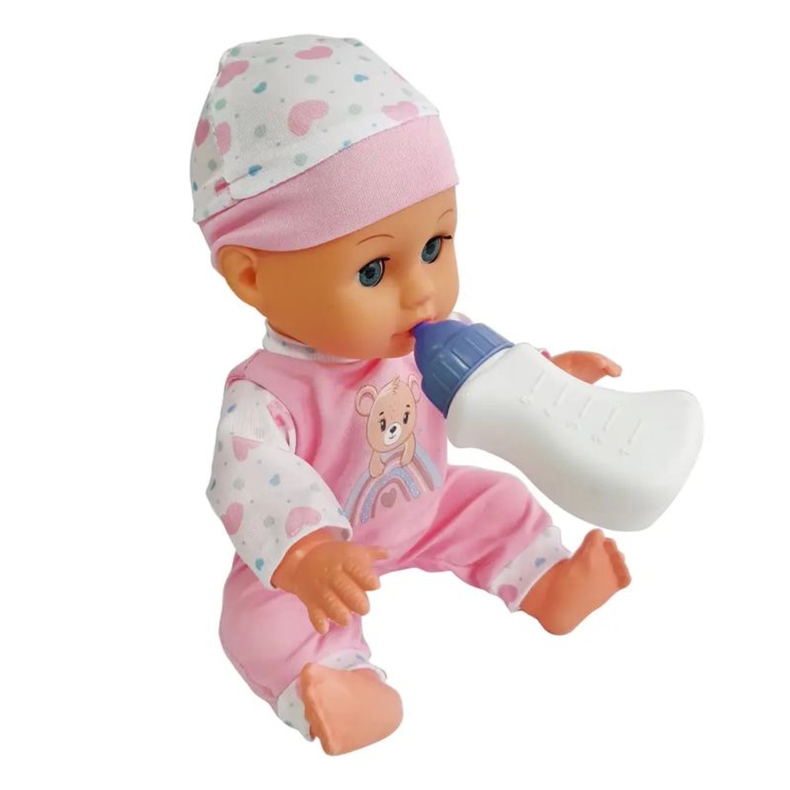 Кукла бебе Raya Toys Drink and Wet, пишкащо, с 12 звука и шише, 35 см.