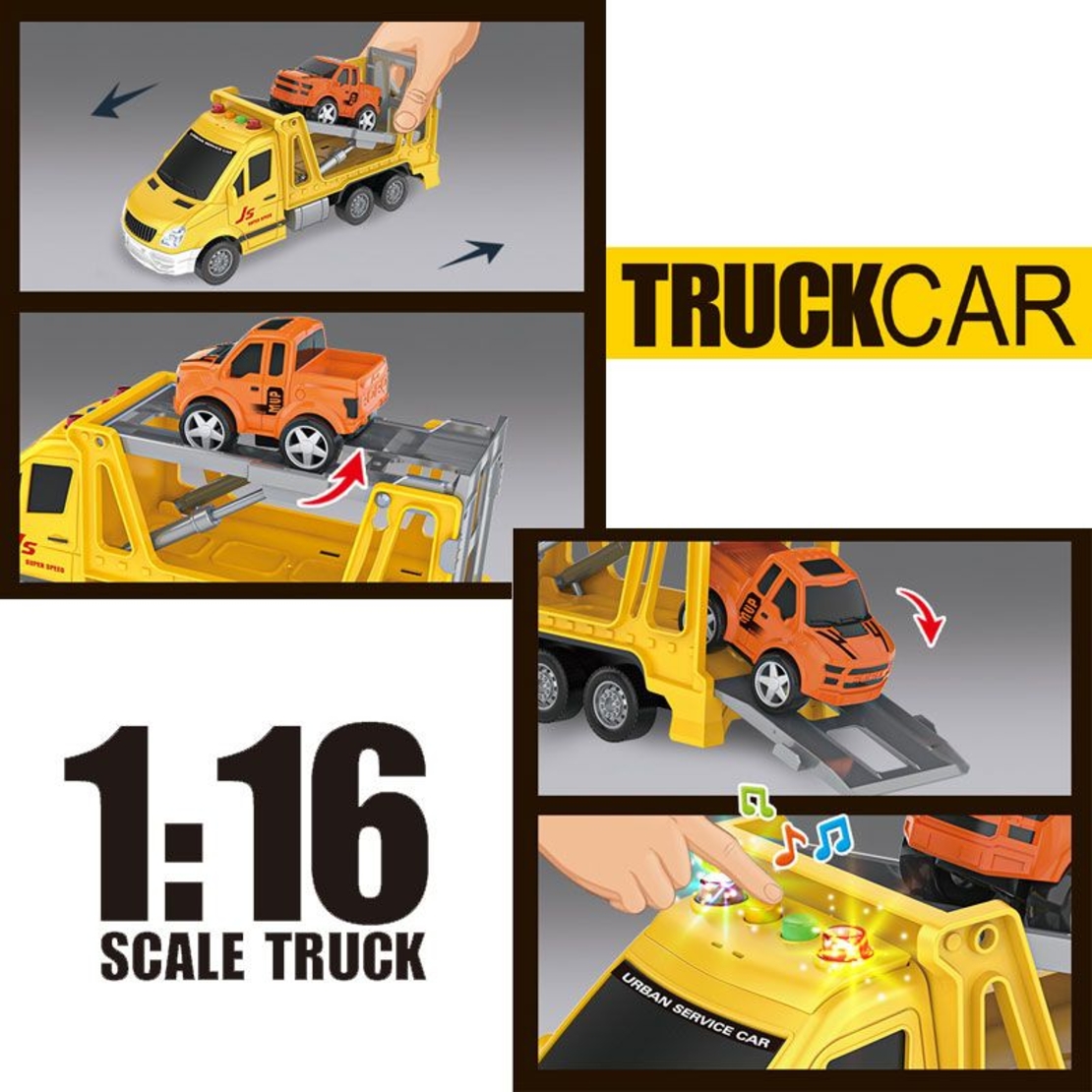 Детски камион пътна помощ Raya Toys Truck Car с музика и светлини, 1:16