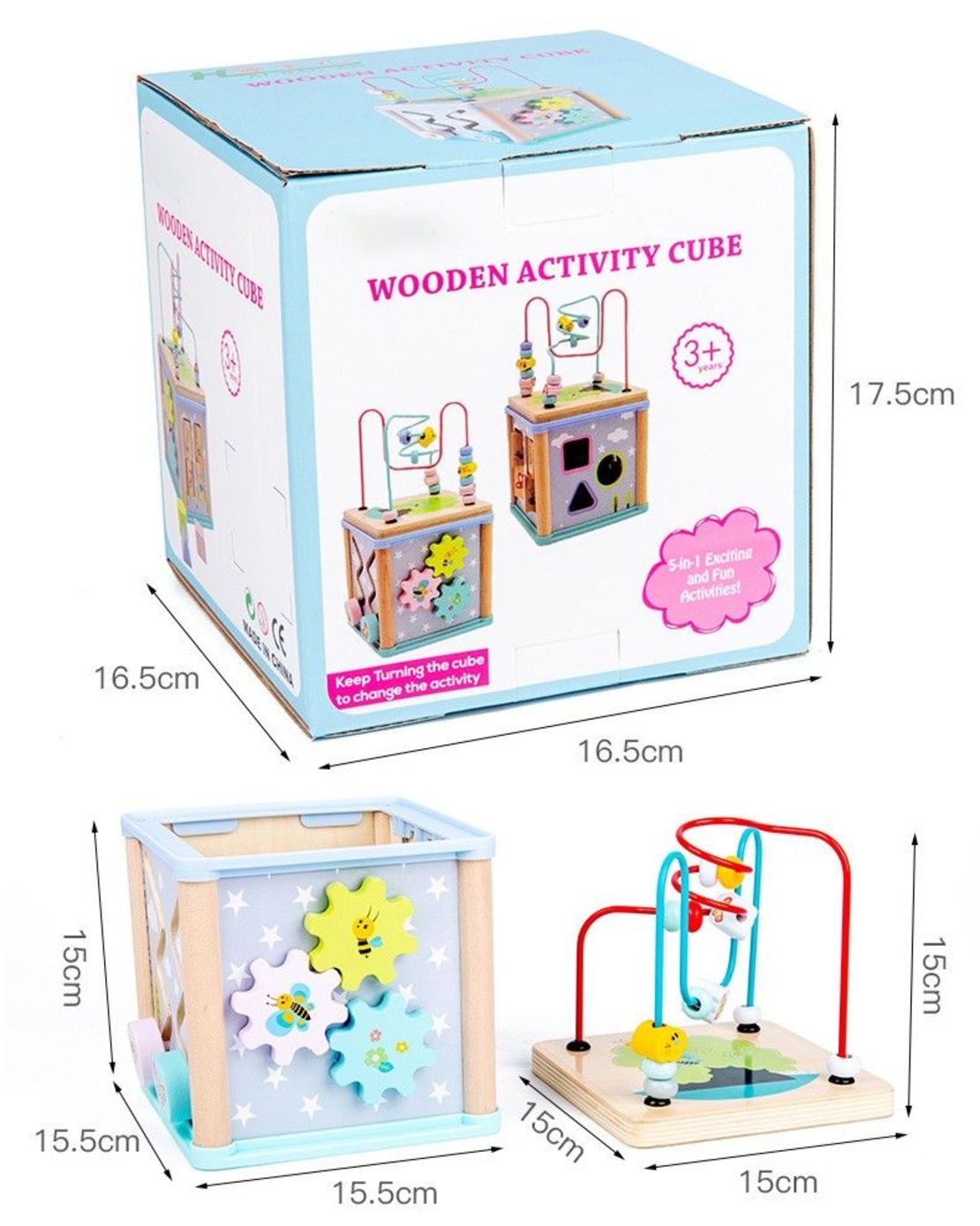 Бебешка играчка 6в1 Raya Toys Дървено кубче активити