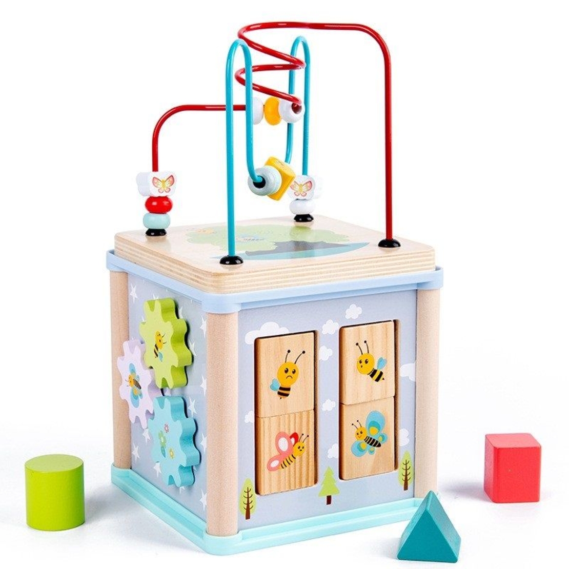 Бебешка играчка 6в1 Raya Toys Дървено кубче активити