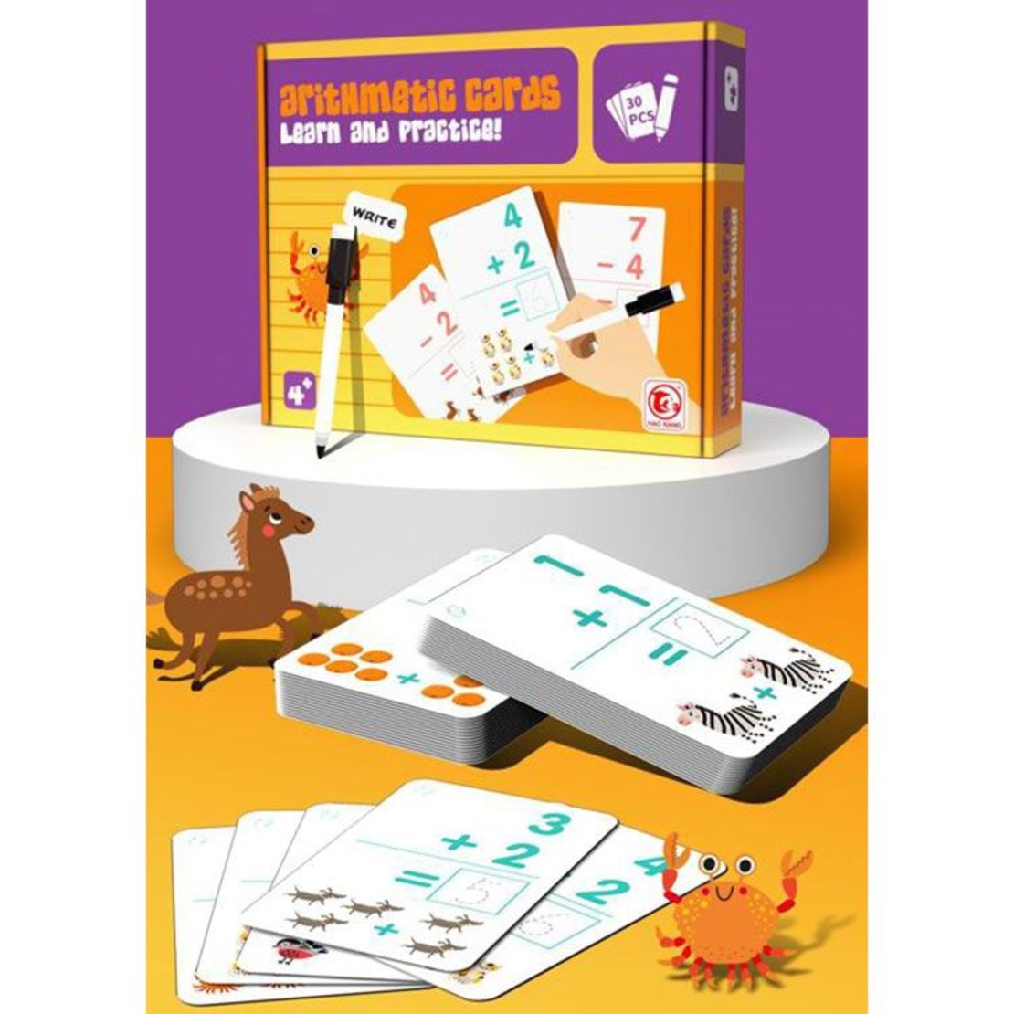Образователни карти с маркер Raya Toys Learn and Practice Смятане, 30 броя