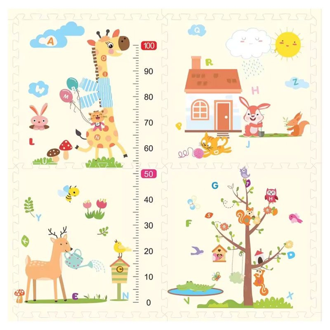 Пъзел за под Raya Toys Животни, с метър, 4 части по 60 х 60 см