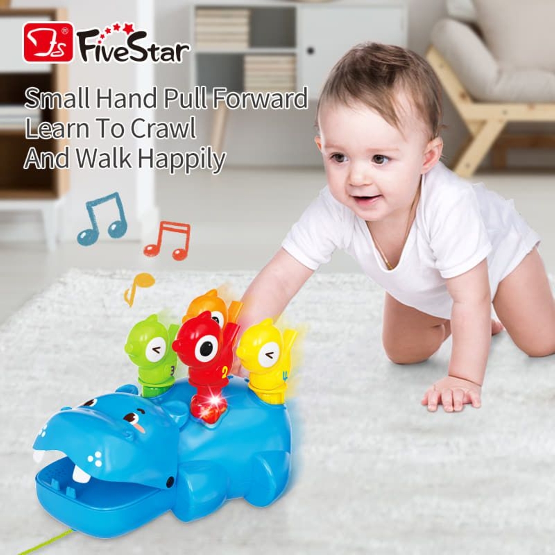 Интерактивна играчка Raya Toys Хипопотам с чукче, музикална и светеща