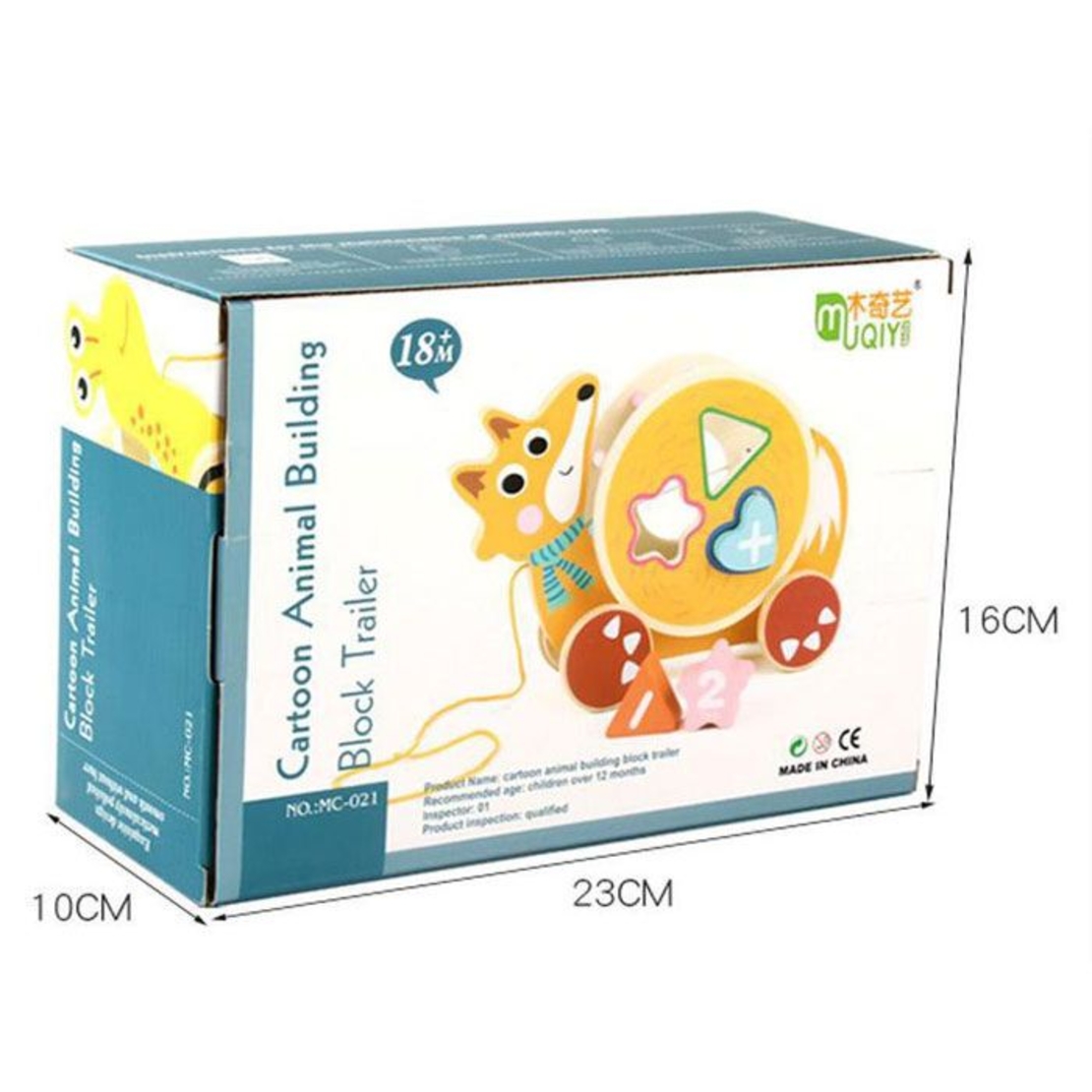 Играчка за дърпане Raya Toys Дървена лисица със сортер