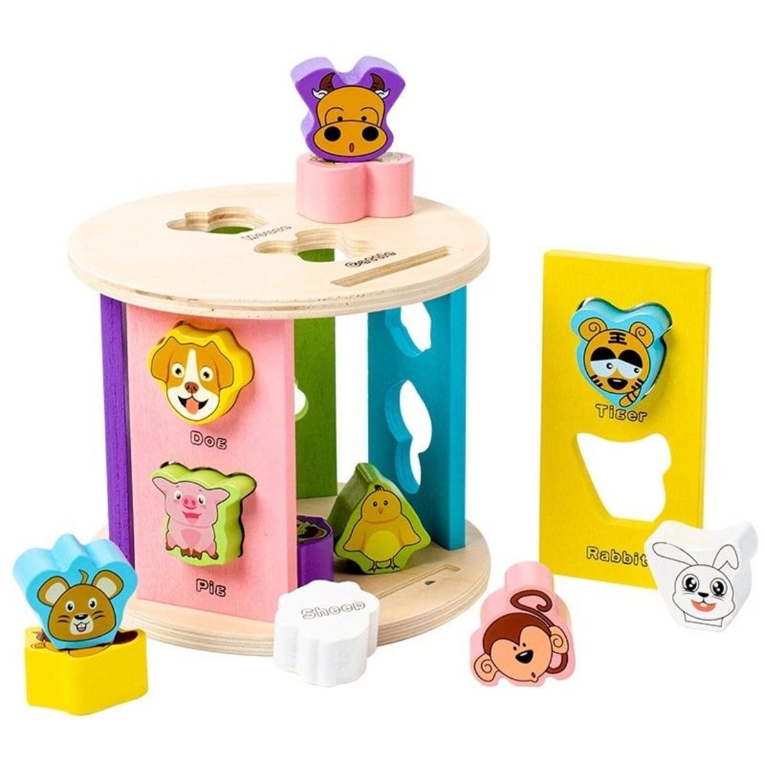 Дървена детска игра Монтесори Raya Toys Сортер с животни
