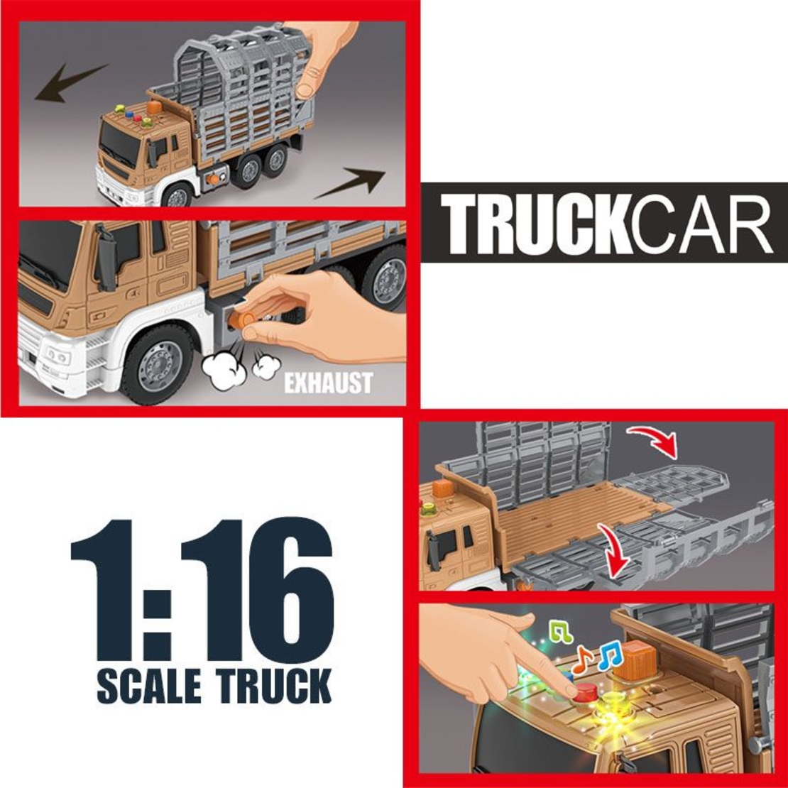 Игрален комплект Raya Toys Truck Car Детски камион с фигури на динозаври, с музика и светлини, 1:16