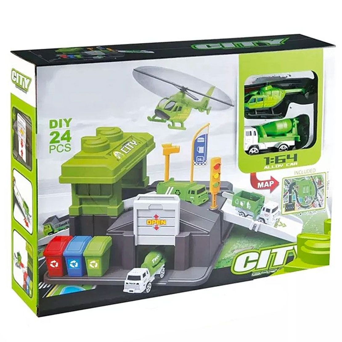 Детски паркинг и килимче за игра Raya Toys с камионче и хеликоптер