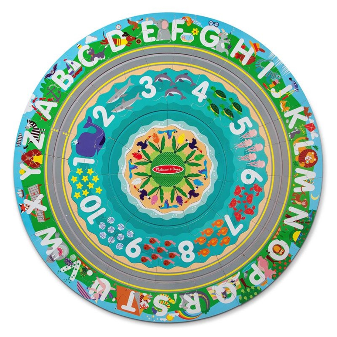 Детски пъзел за земя Melissa and Doug Round the Shore с превозни средства, 48 части