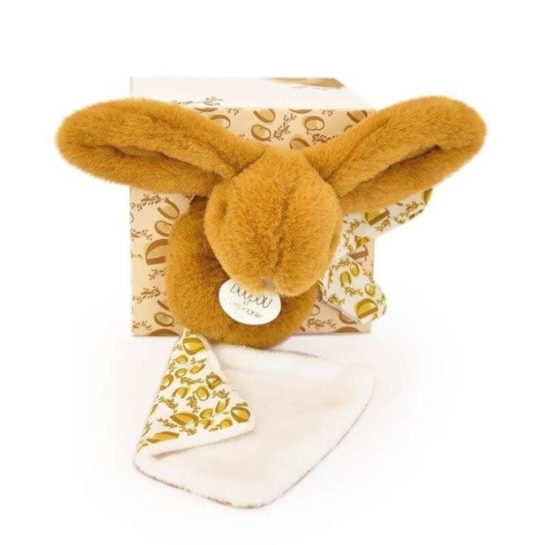 Плюшена играчка за гушкане Doudou заек с кърпичка в кутия 16 см