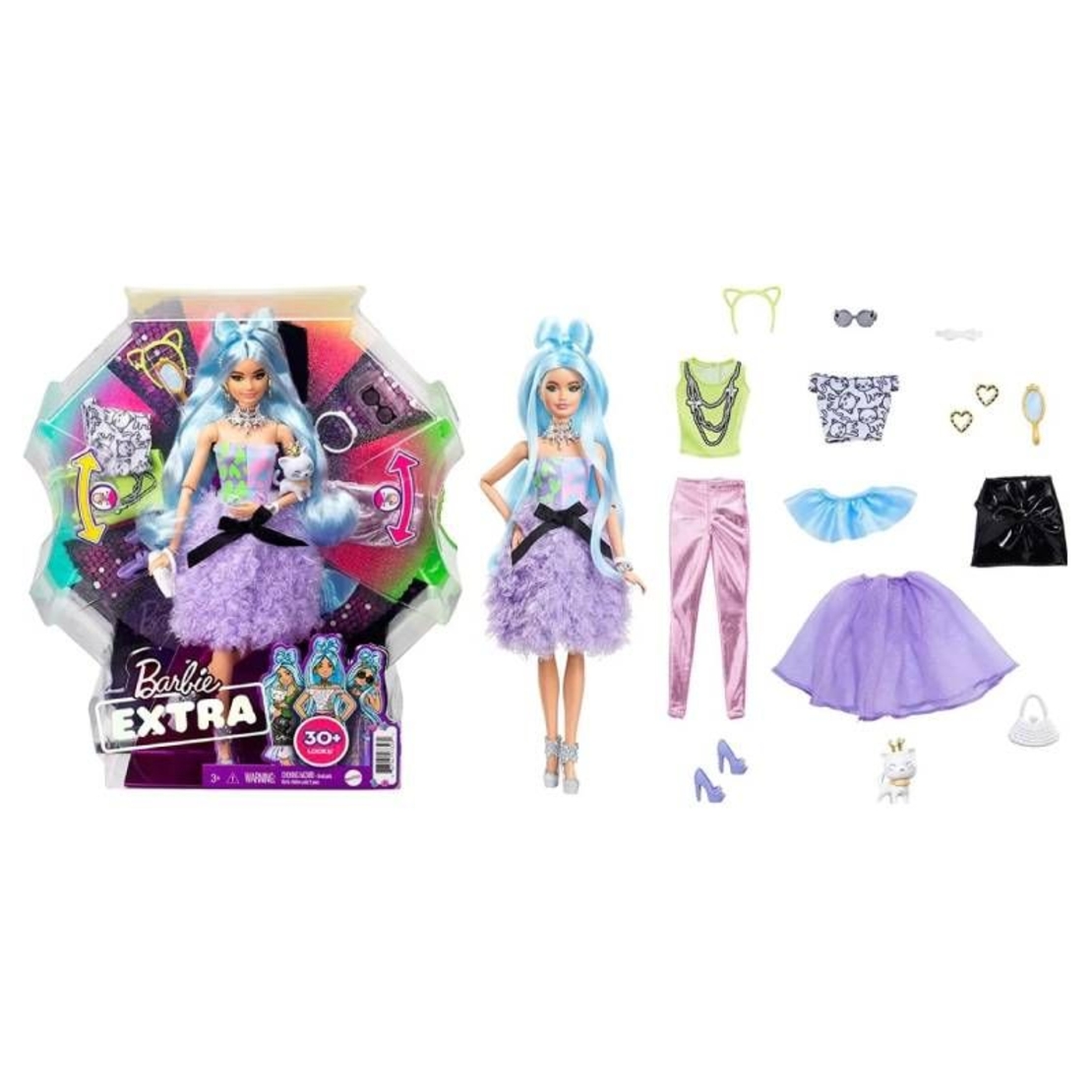 Кукла Mattel Barbie Extra Blue Hair Deluxe с домашен любимец и аксесоари, над 30 визии