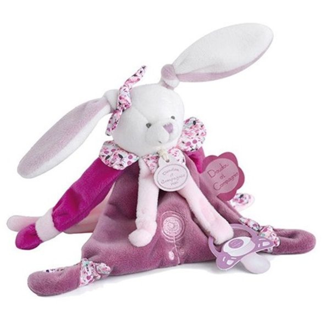 Плюшена играчка за гушкане Doudou заек, с клипс за залъгалка 17 см.