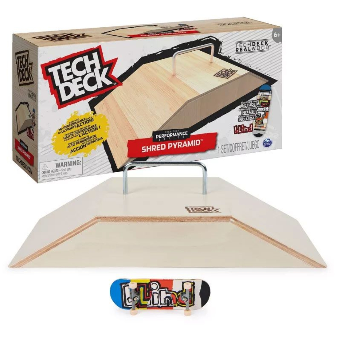 Игрален комплект Spin Master Tech Deck Real Wood, Рампа Shred Pyramid & фингърборд Blind
