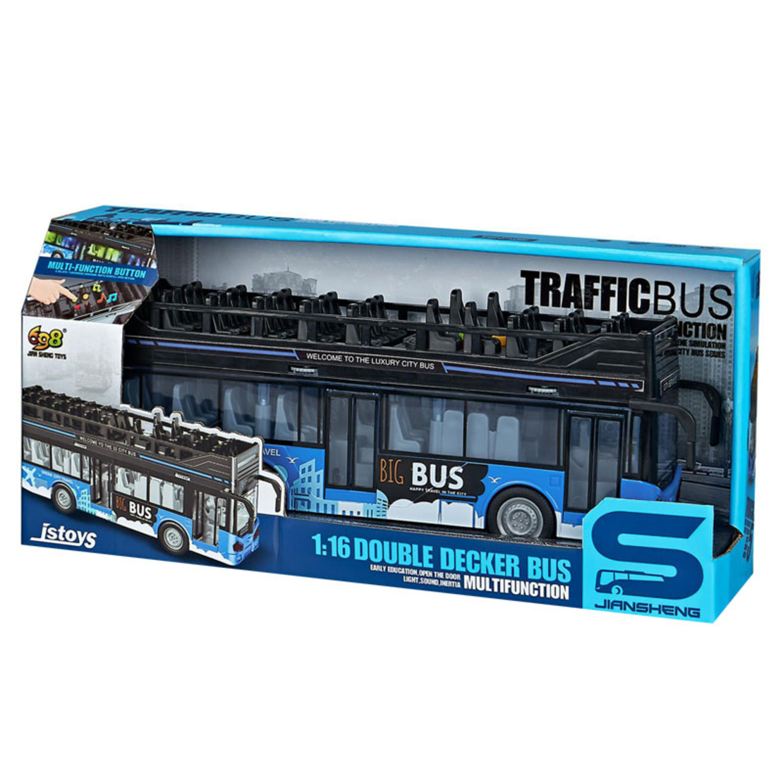 Детска играчка автобус на два етажа Raya Toys Traffic Bus със звуци и светлини, 1:16