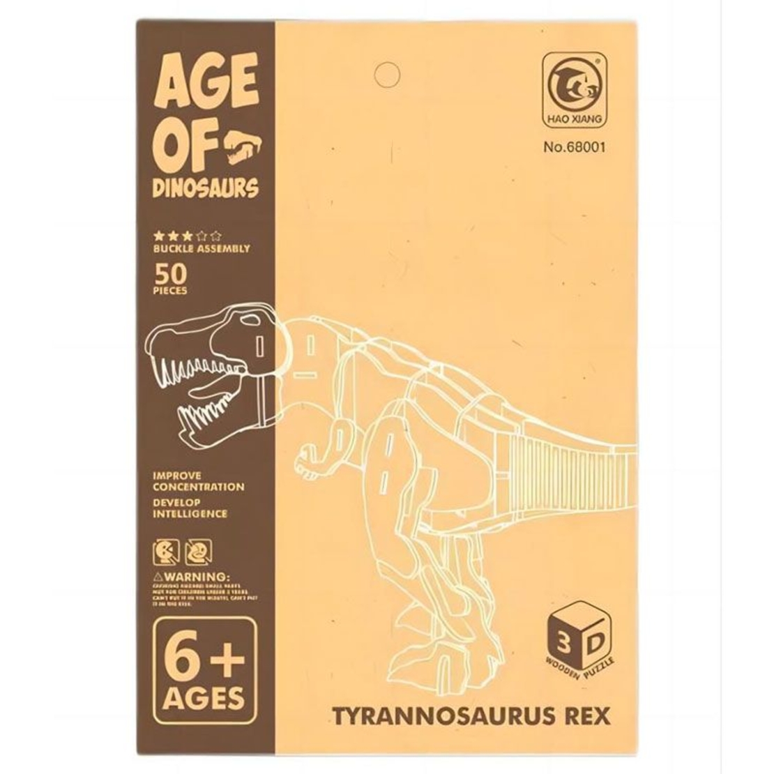 Дървен 3D пъзел Raya Toys Age of Dinosaurs Тиранозавър Рекс, 50 ч.