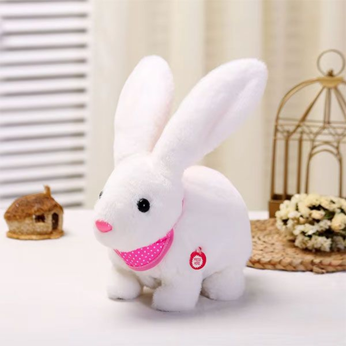 Музикална плюшена играчка Raya Toys Ходещо зайче със светещи уши