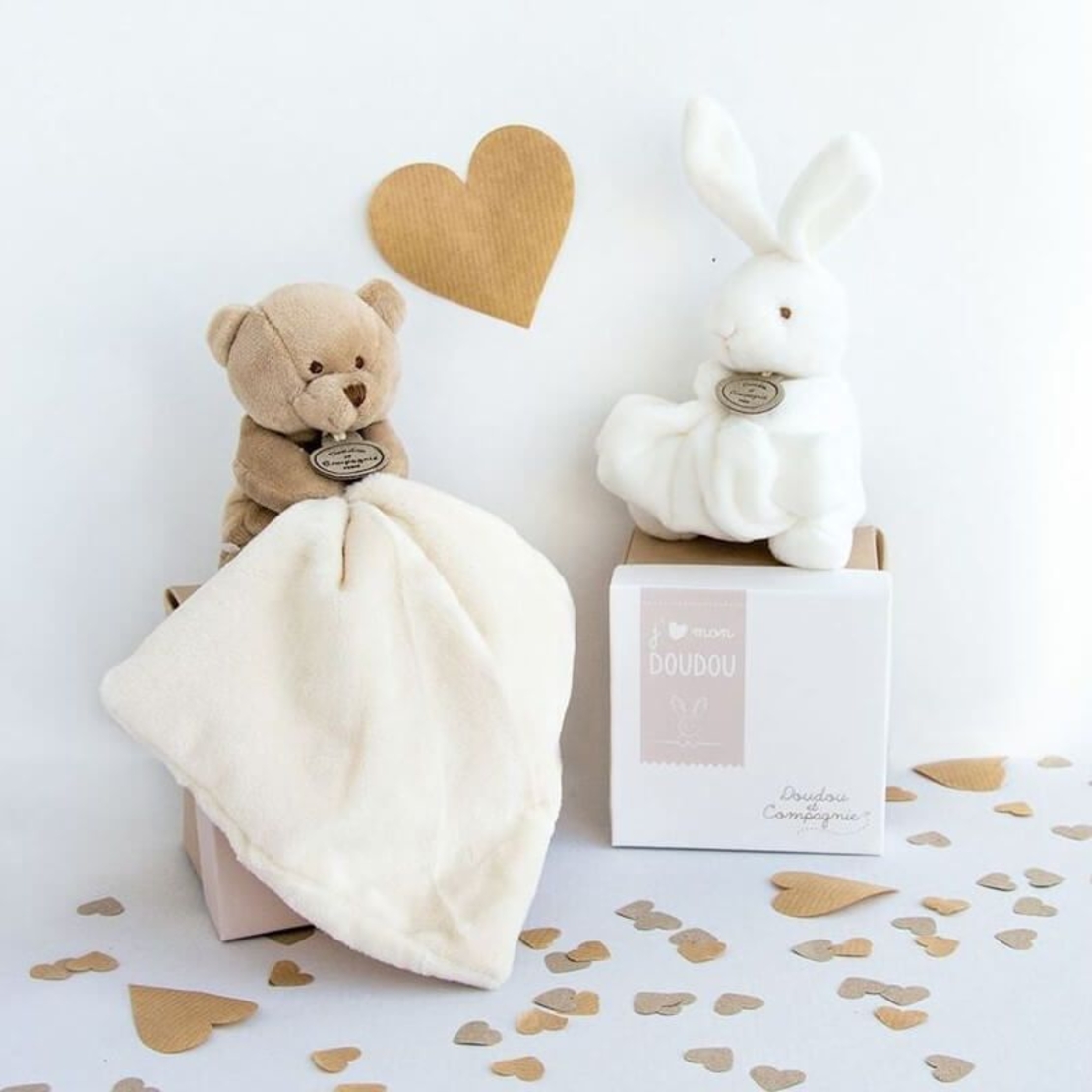 Плюшена играчка за гушкане Doudou заек с кърпичка 10 см, 303