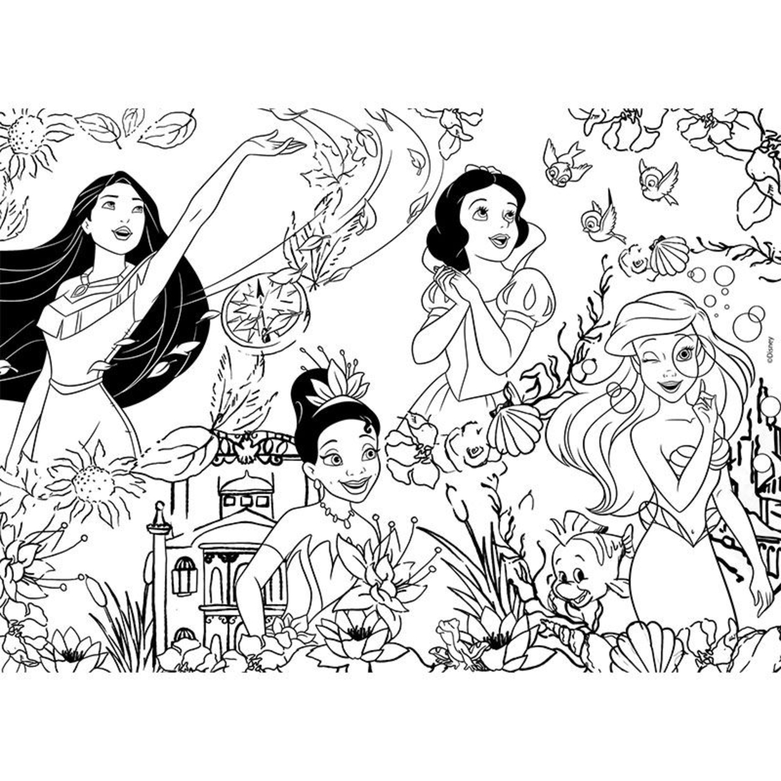Детски пъзел Lisciani Disney Princess, двулицев за оцветяване 24 части