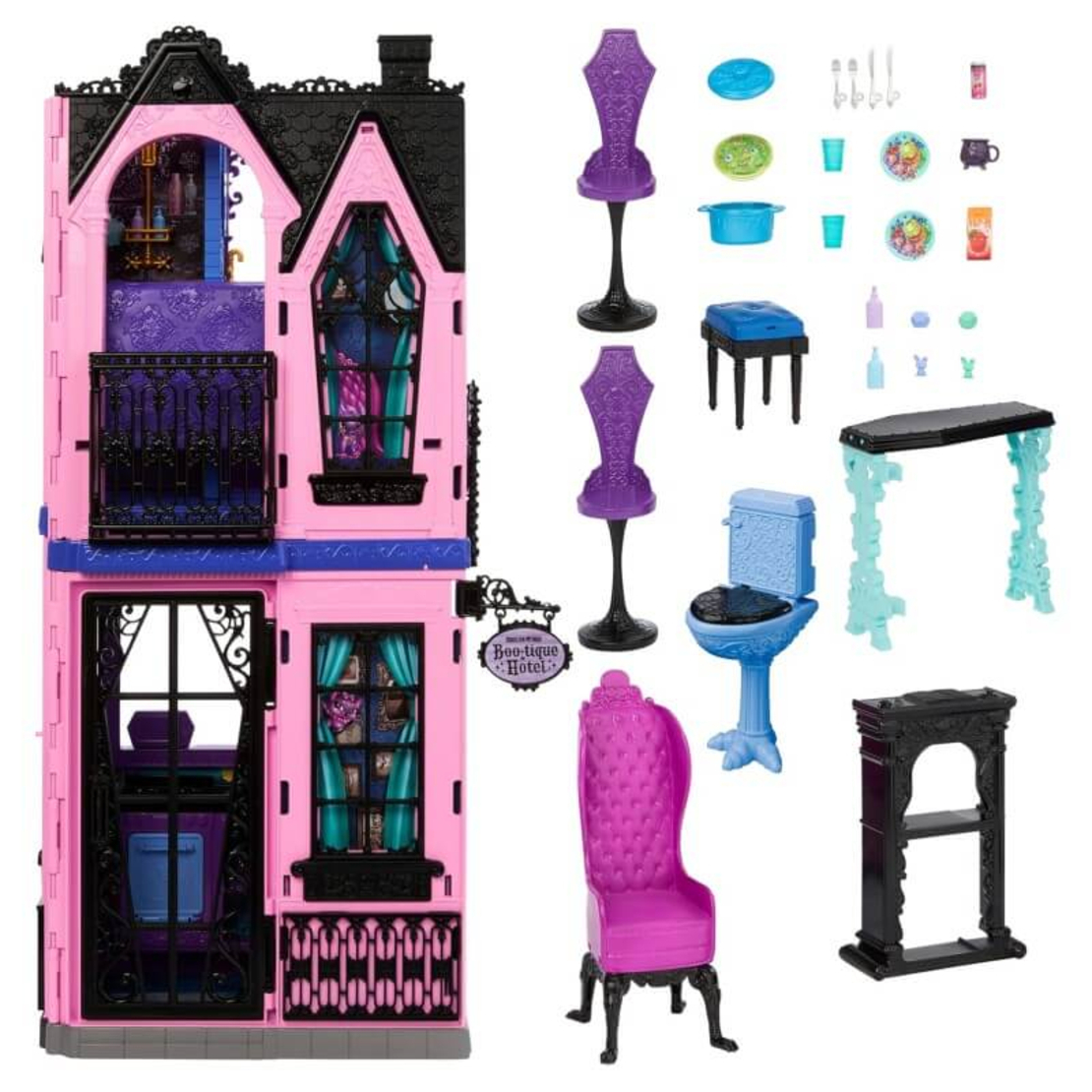 Къща за кукли Mattel Monster High Boo-tique Hotel с 13 аксесоара, JBF16
