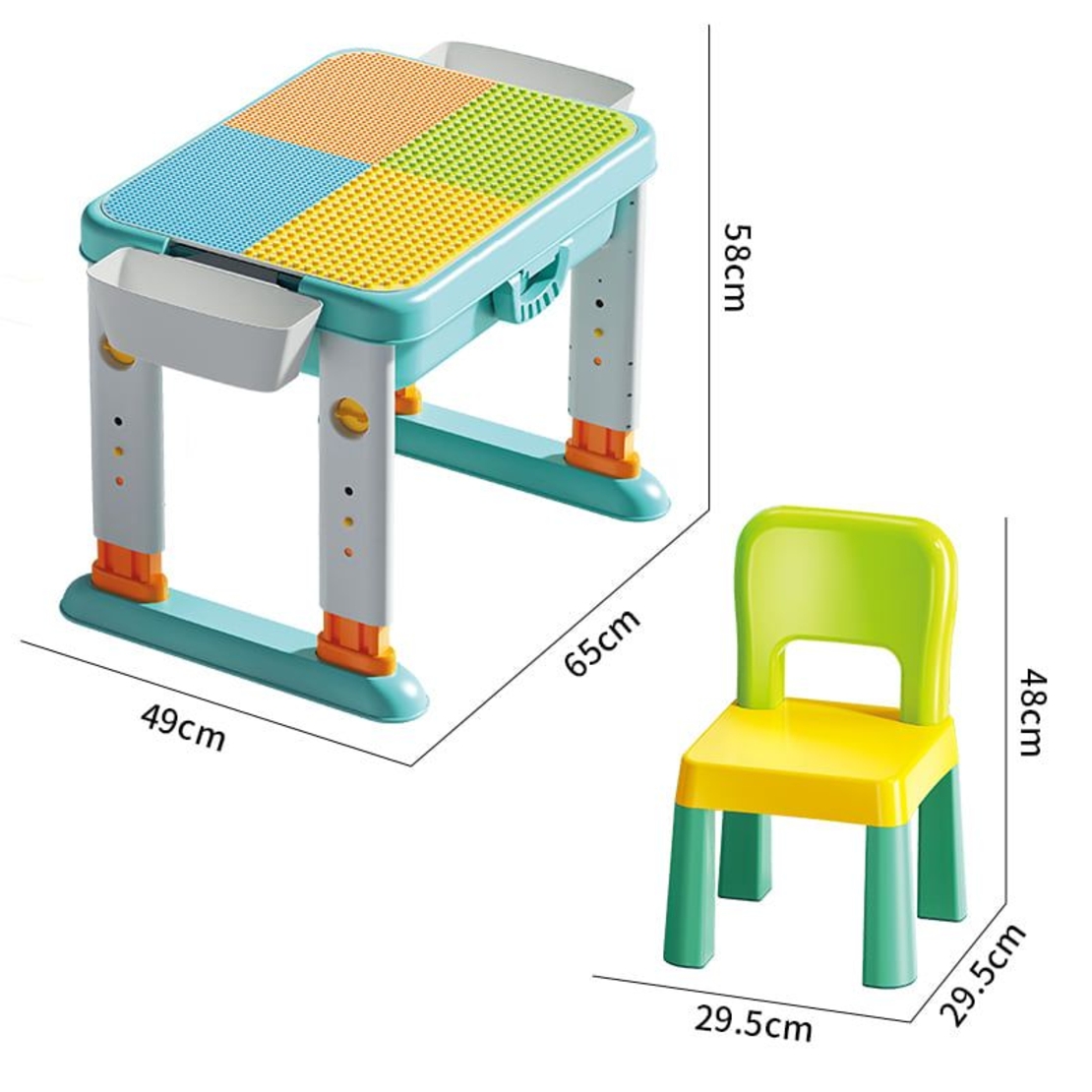 Детска маса със столче и конструктор 3 в 1 Feelo, 55 ч.