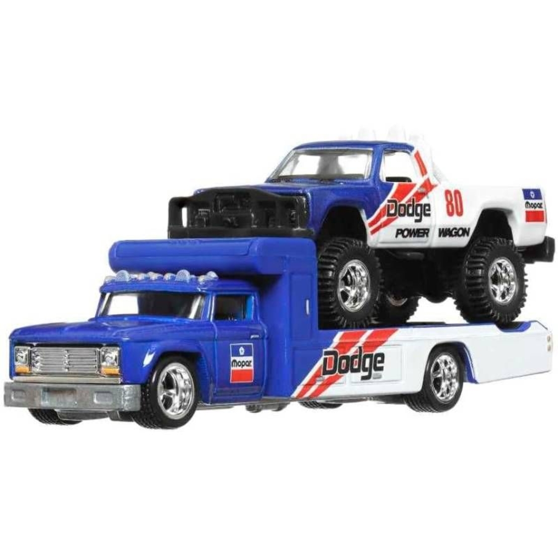 Комплект детска кола и влекач Mattel Hot Wheels `80 Dodge Macho Power Wagon & Retro Rig