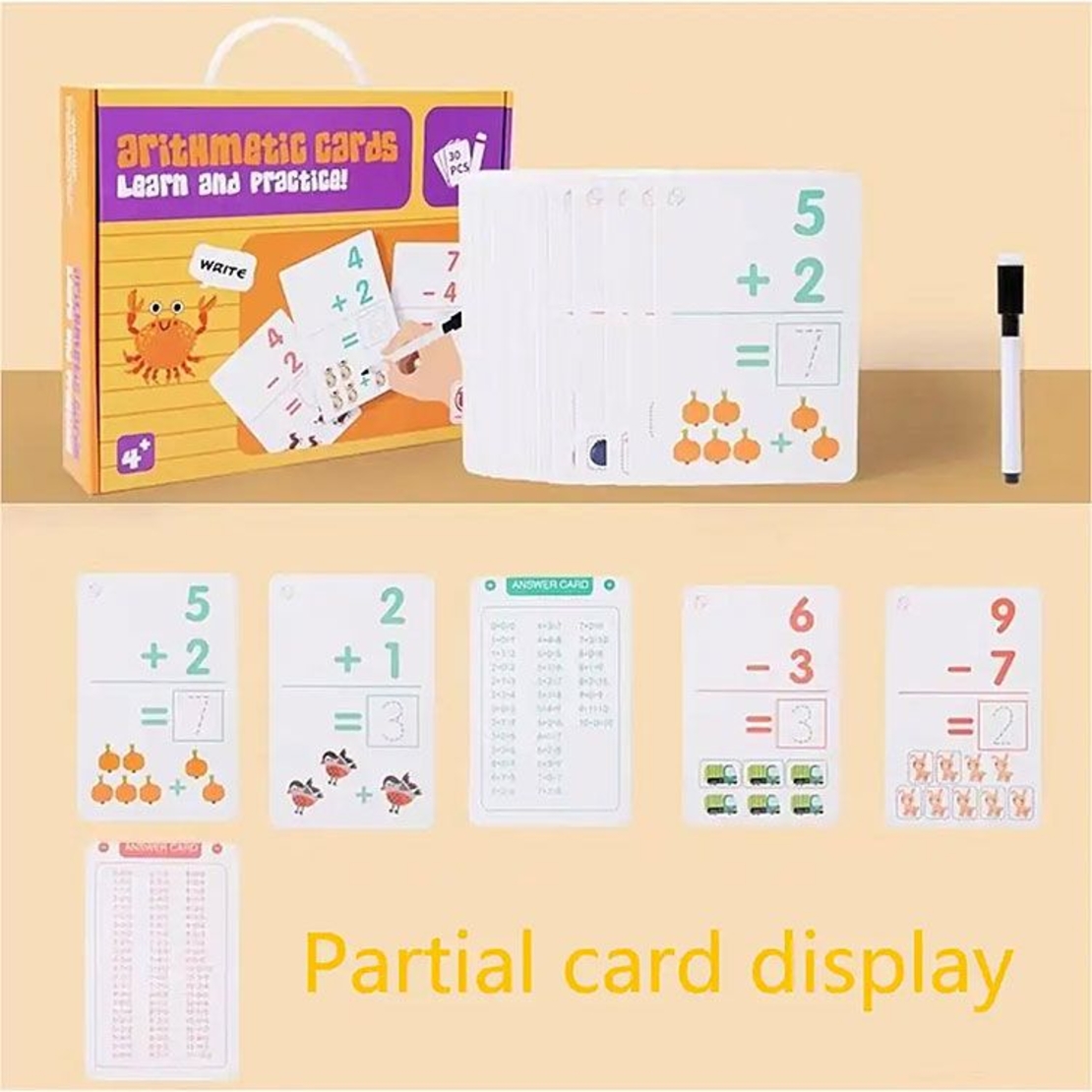 Образователни карти с маркер Raya Toys Learn and Practice Смятане, 30 броя