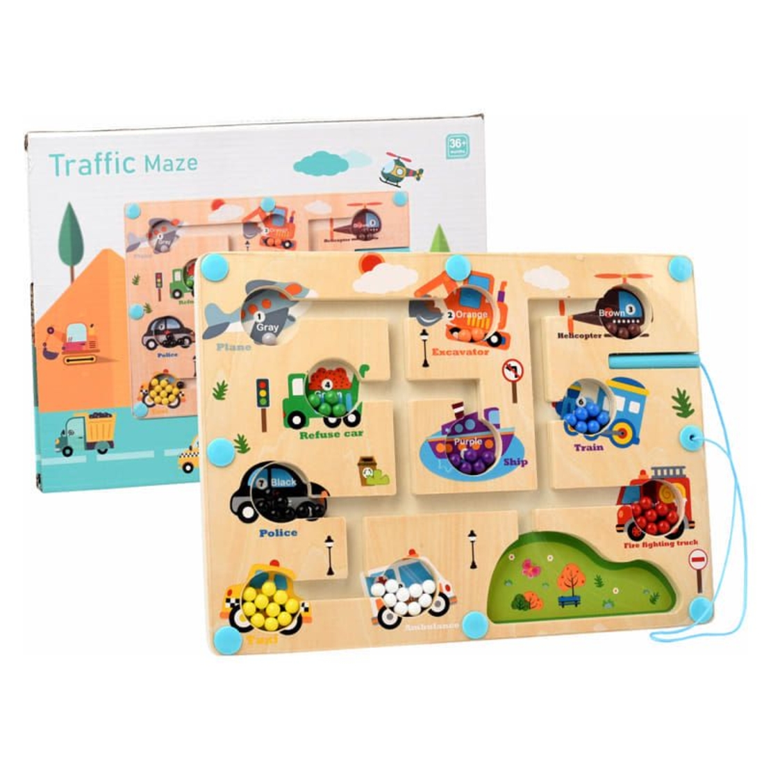 Дървена играчка лабиринт с магнитни топчета Raya Toys Traffic Maze