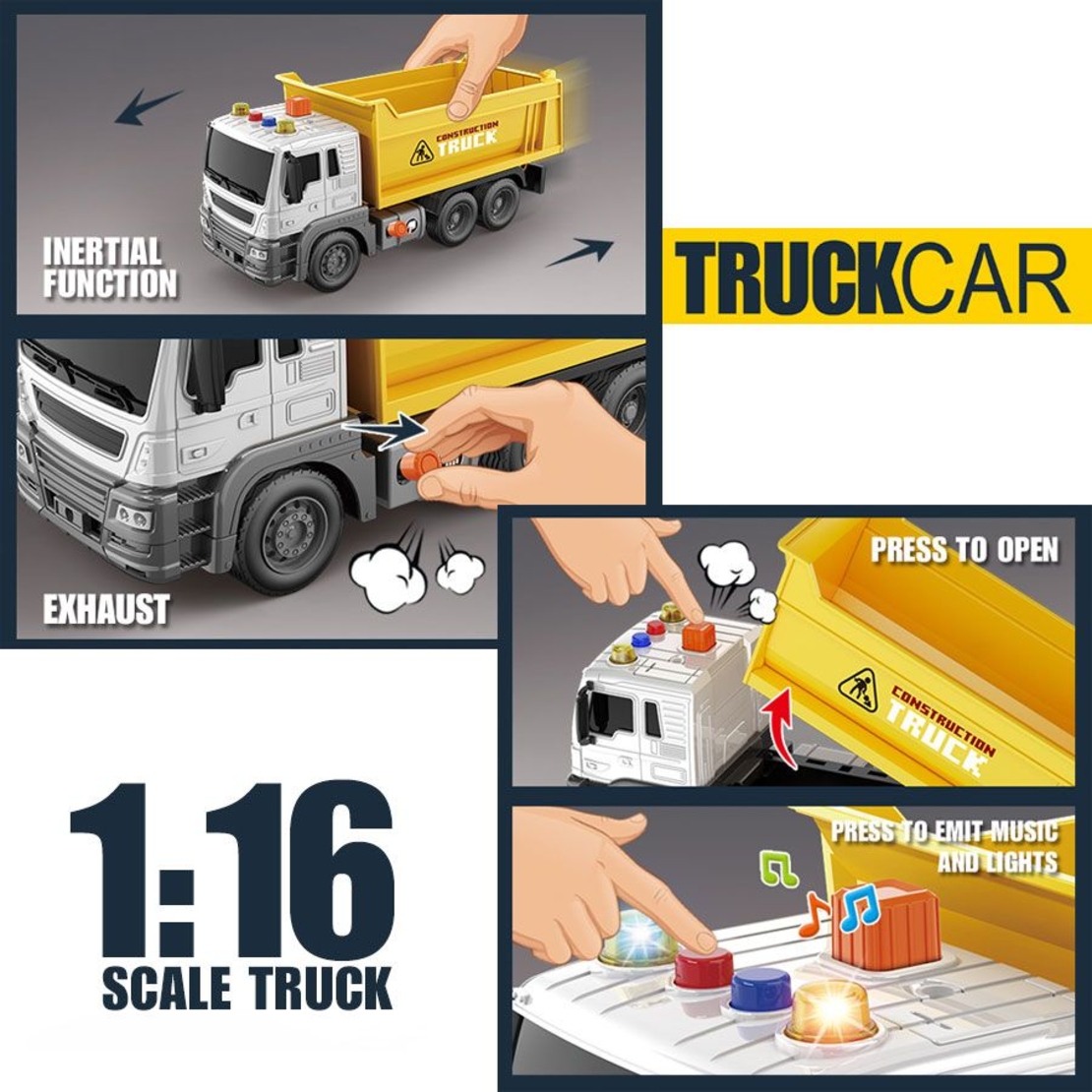 Детски камион самосвал Raya Toys Truck Car с музика и светлини, 1:16