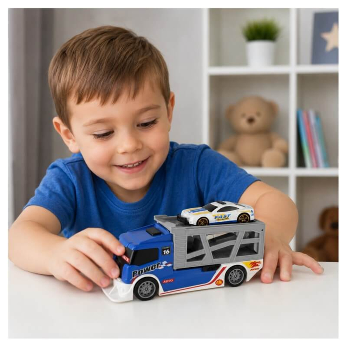 Детски камион автовоз Raya Toys Син с количка