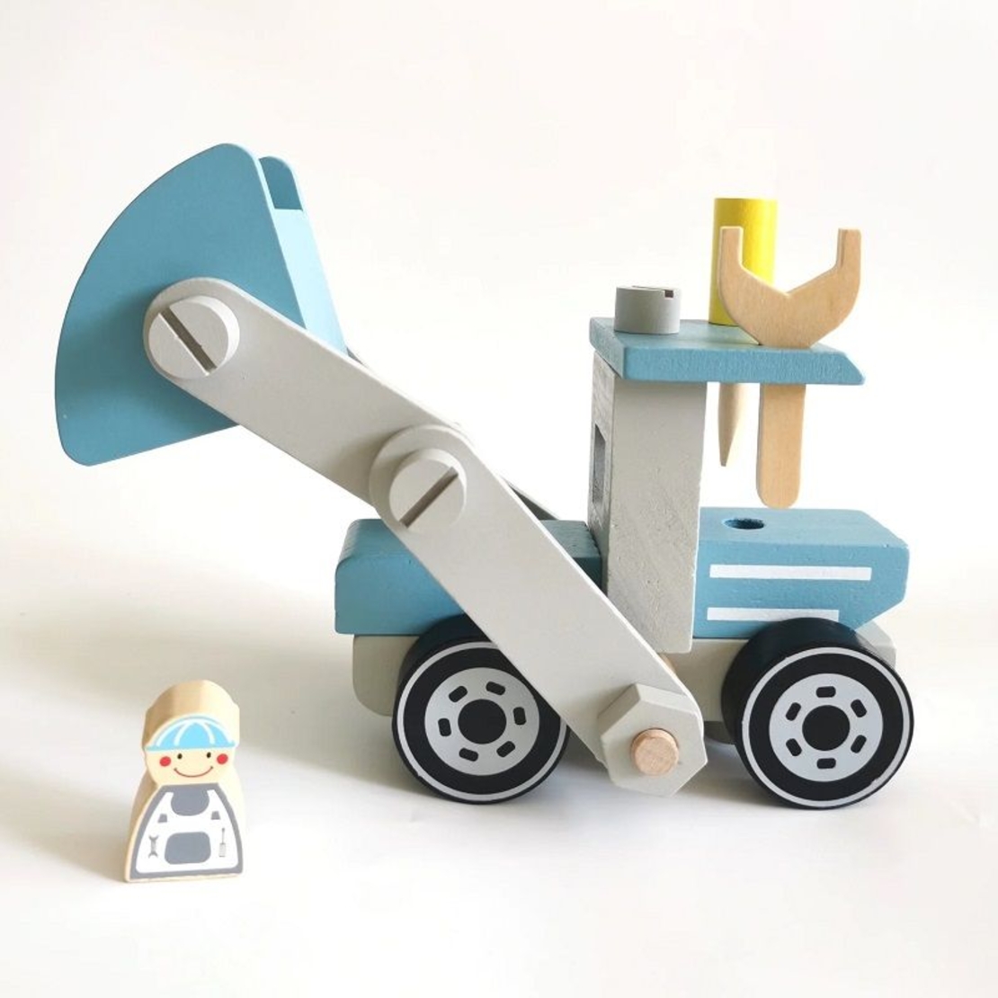 Строителна машина за игра Raya Toys Дървен багер за сглобяване Син
