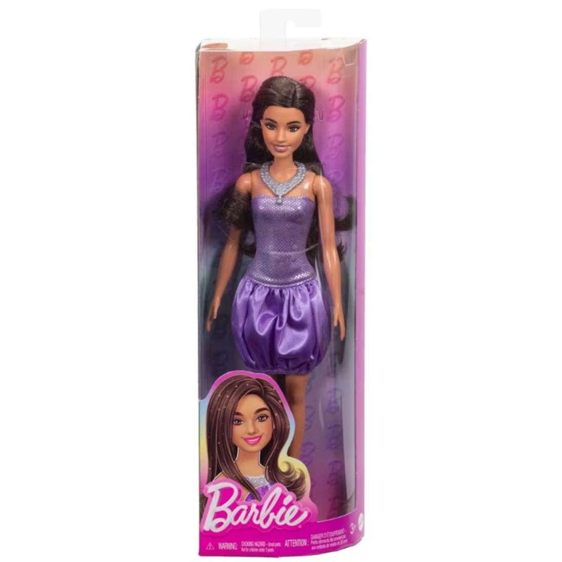 Кукла Mattel Barbie Fashionistas с кафява коса и блестяща лилава рокля