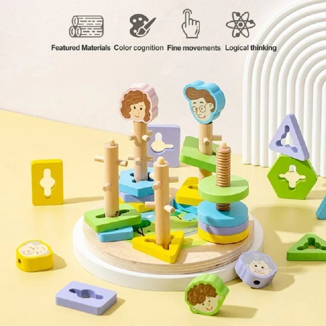 Дървена низанка Raya Toys Геометрични форми