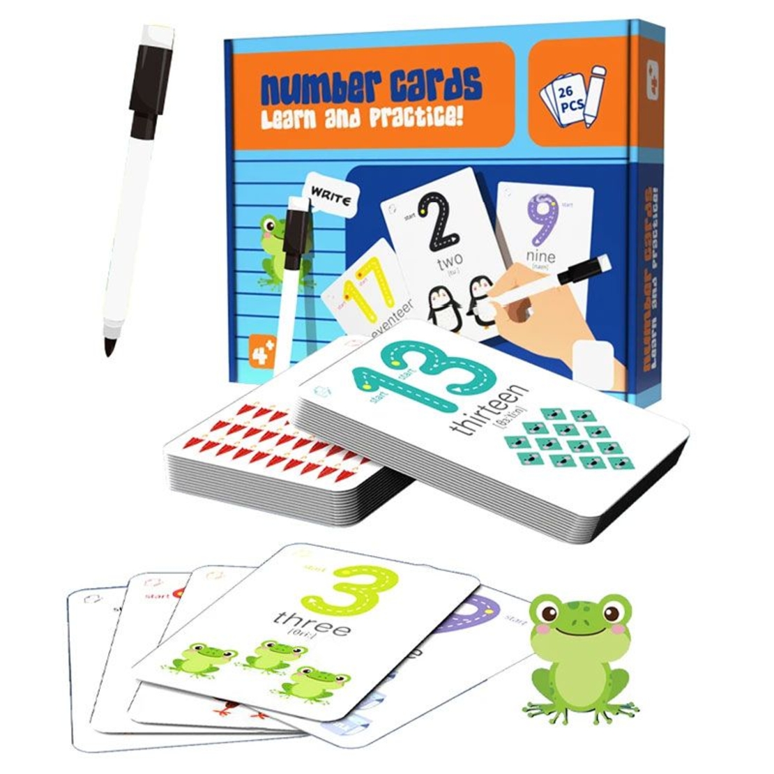 Образователни карти с маркер Raya Toys Learn and Practice Научи числата, 26 броя