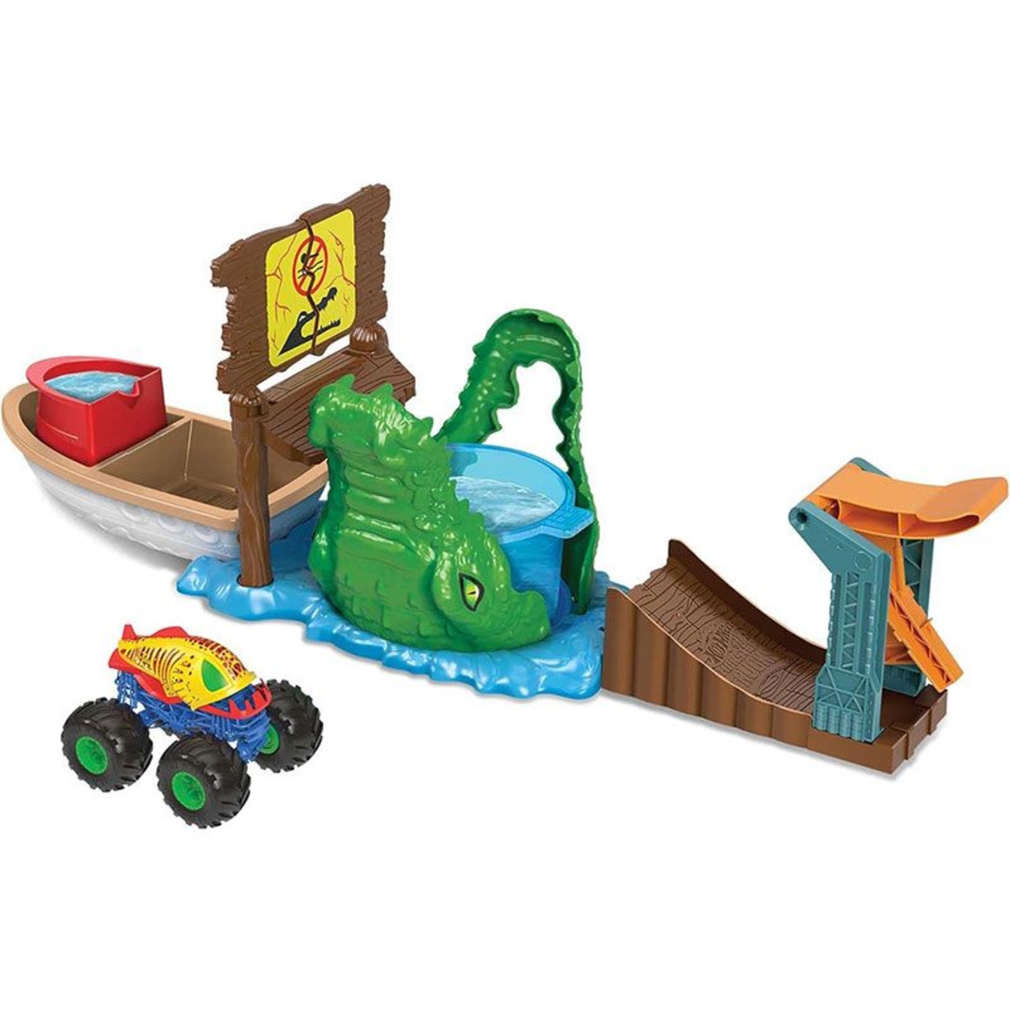 Писта Mattel Hot Wheels Monster Truck Swamp Chomp, с променящ си цвета бъги
