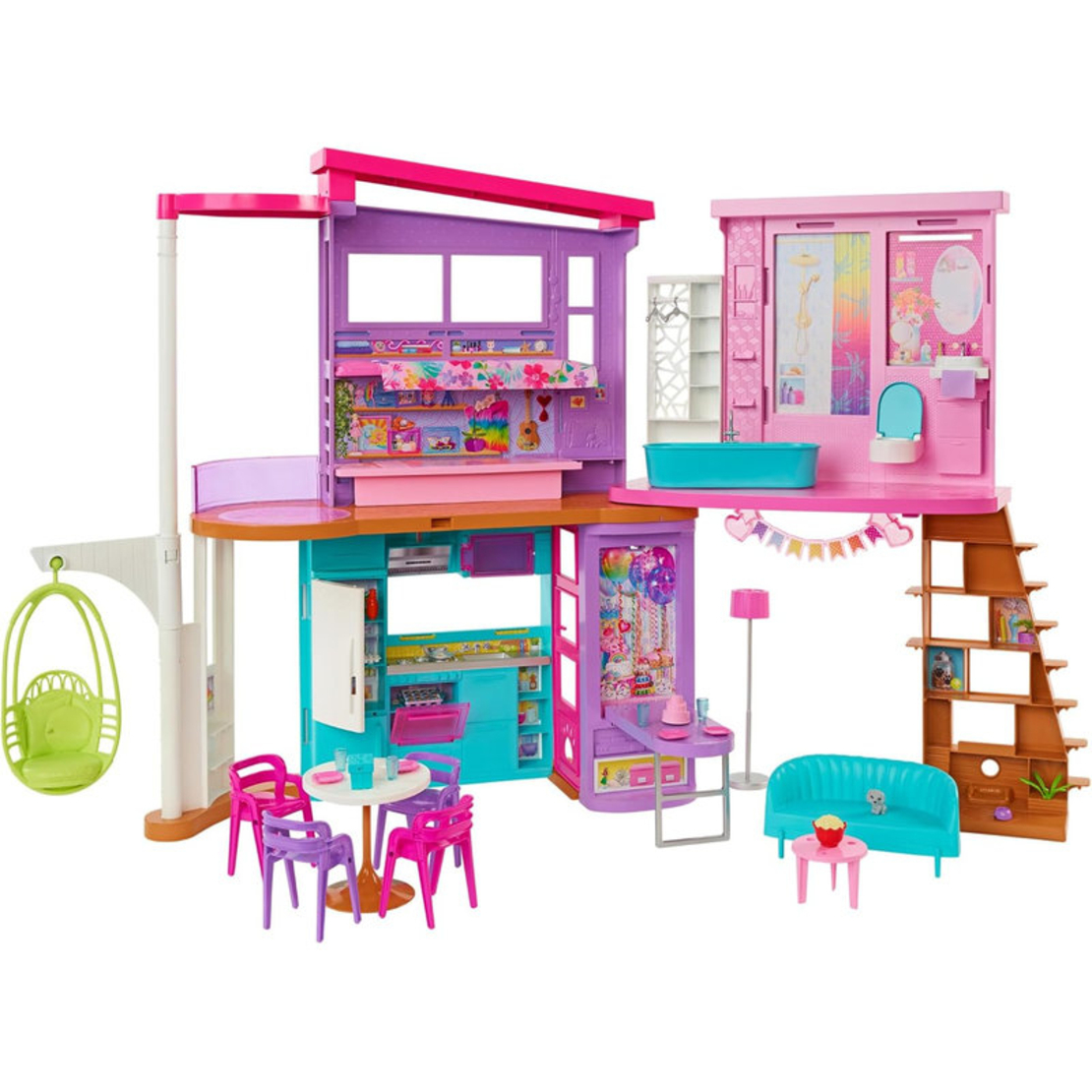 Къща за кукли Mattel Barbie Holiday House, на 2 етажа, 30+ части, HCD50