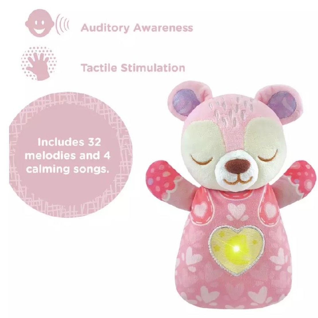 Плюшено мече розово с успокояващи звуци Vtech