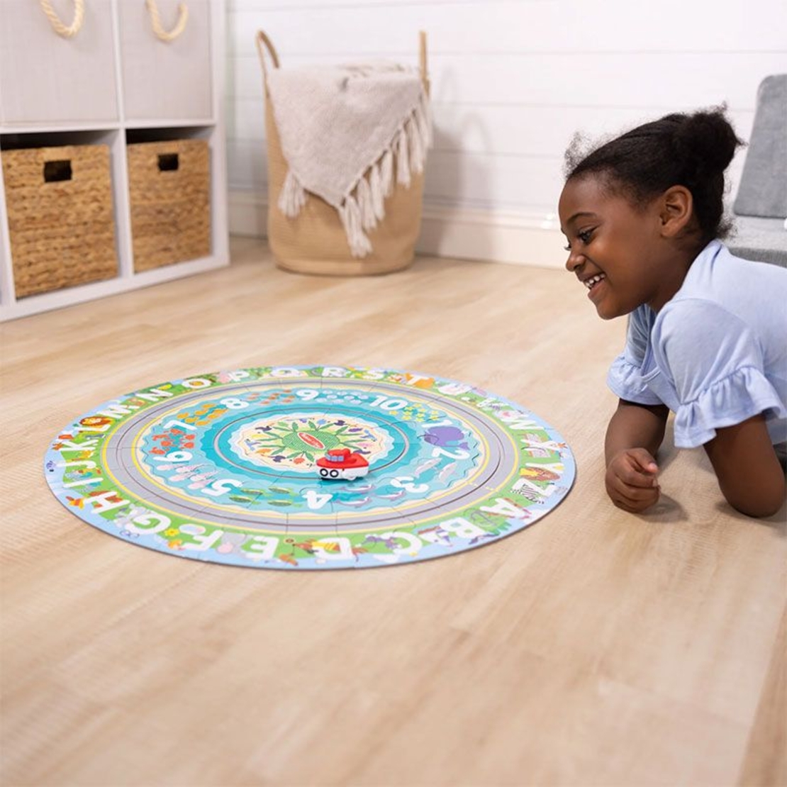 Детски пъзел за земя Melissa and Doug Round the Shore с превозни средства, 48 части