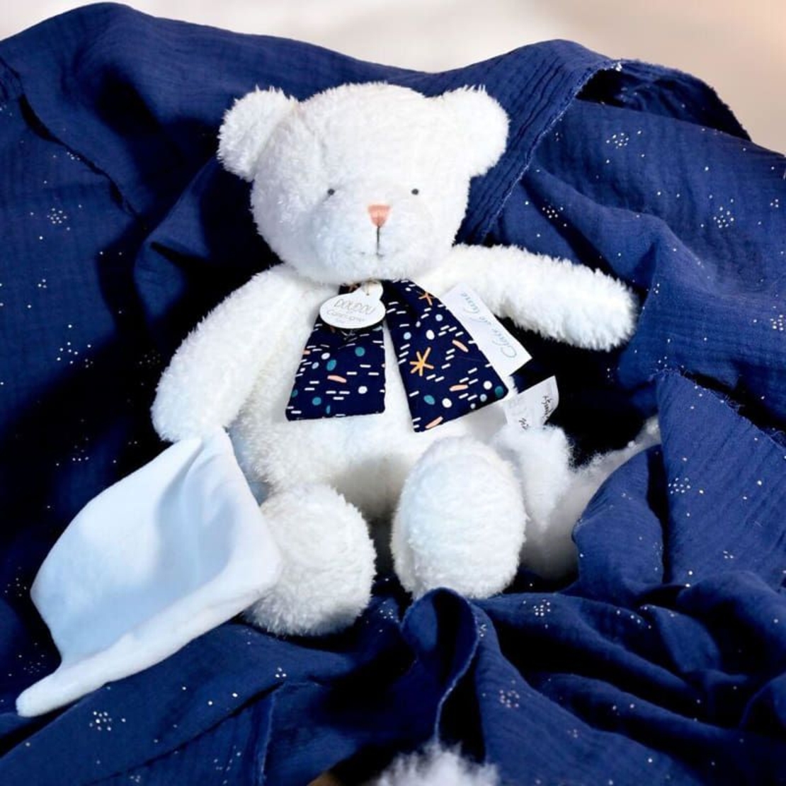 Плюшено мече Doudou Cleir de lune, светещо в тъмното, с кърпичка, 30 см.