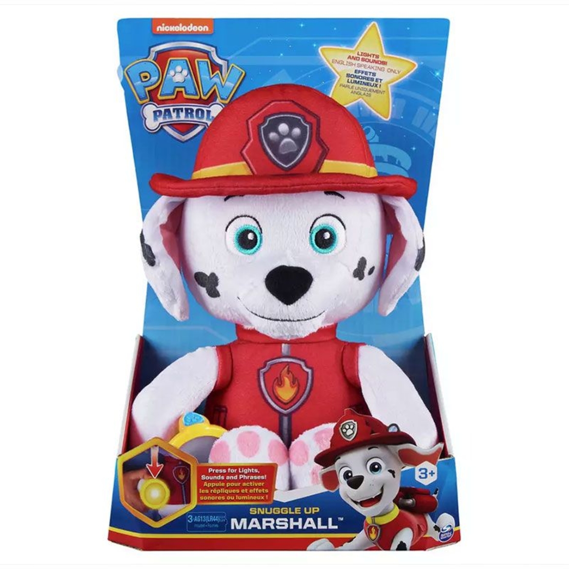 Плюшена играчка Spin Master Paw Patrol със светлина и мелодии, Snuggle Up Marshall