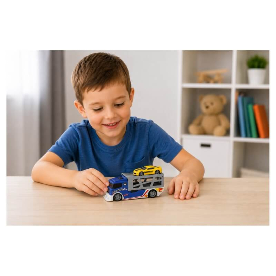 Детски камион автовоз Raya Toys Син с количка